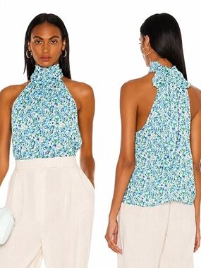 SABINA MUSÁYEV Madison halter floral tie neck top Small